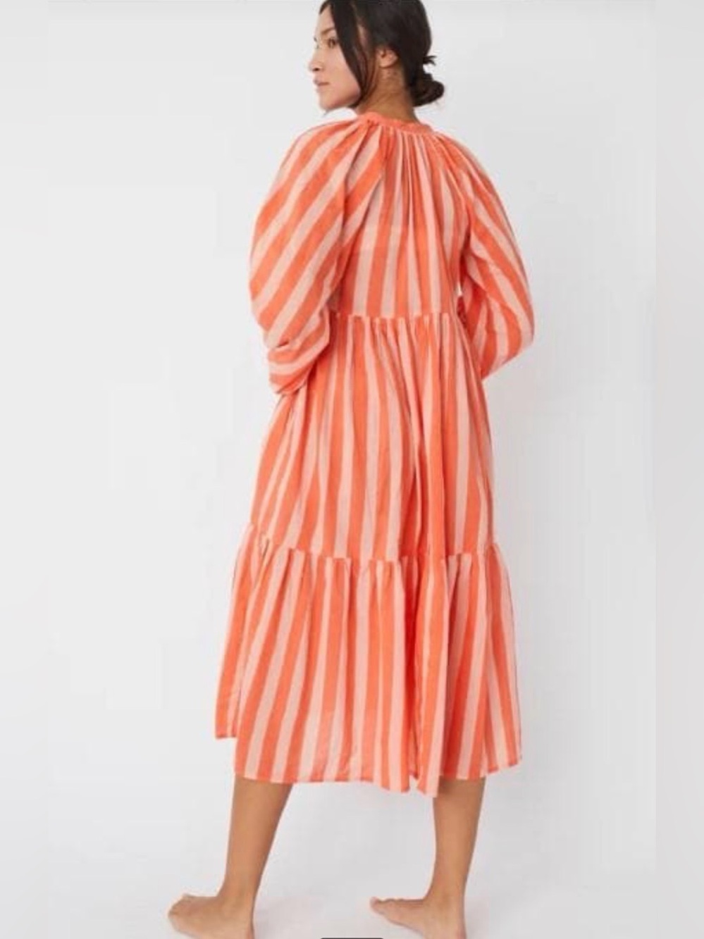 NWT Matta NY Jaya Riviera Stripes Indian Cotton Dress Orange Salmon Apricot Souk